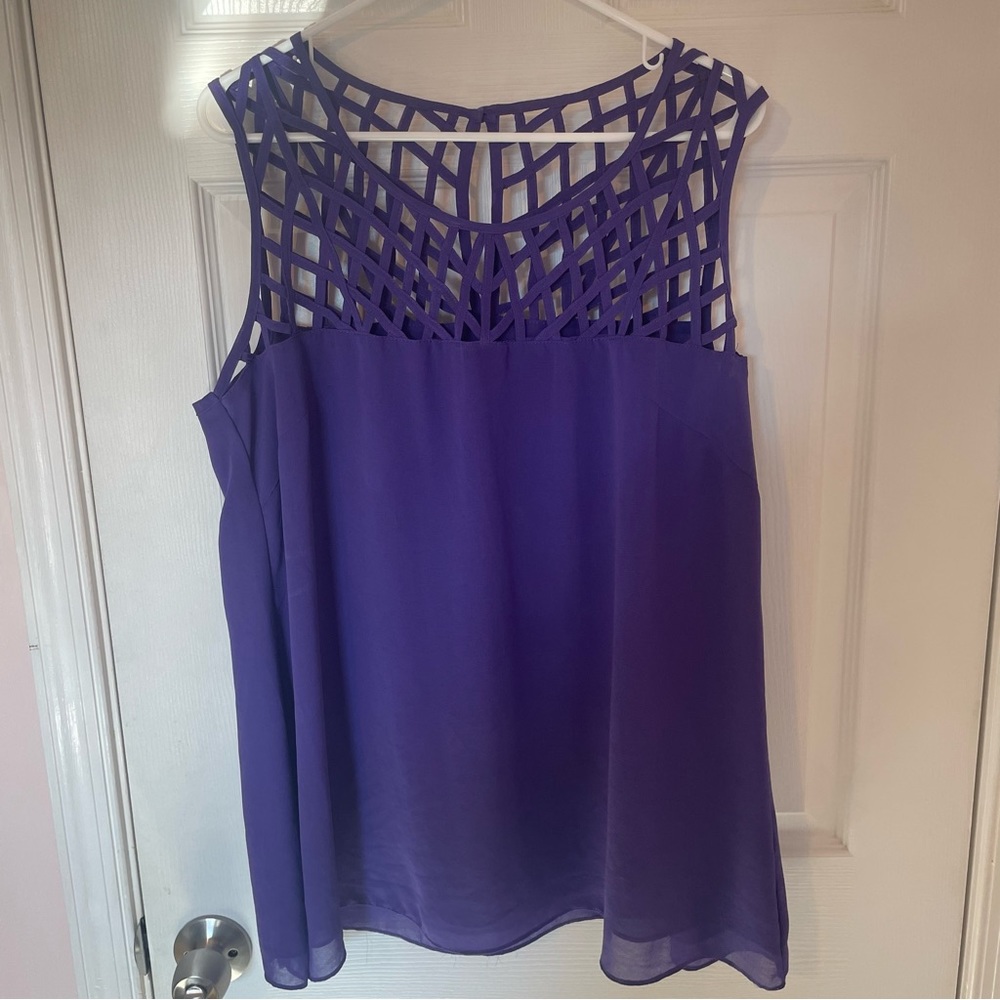 City Chic Purple Cut Out Semi-Sheer Blouse